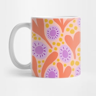 Wild colorful boho floral pattern in coral pink and lavender Mug